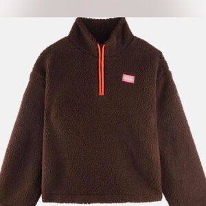 Women's Brown Teddy Jacket with Orange Accents